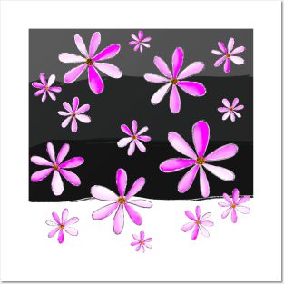 A Cascade of Daisies - Hand Drawn Design with Hot Pink Petals Posters and Art